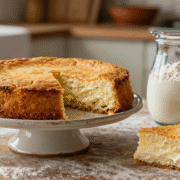 Gâteau au yaourt doré et moelleux, avec le pot en verre qui sert de mesure